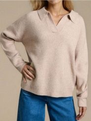 Sweter z kołnierzykiem - beżowy. Brązowe swetry nierozpinane damskie Sinsay, l, bez wzorów, bez kołnierzyka, bez ramiączek. Za 59.99 zł.