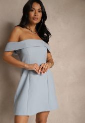 Jasnoniebieska Koktajlowa Sukienka Bandeau z Zakładką Przy Dekolcie Milzemis. Niebieskie sukienki damskie Renee, na imprezę, na lato, l, w ażurowe wzory, klasyczne, bez kołnierzyka, bez ramiączek, mini. Za 109.99 zł.