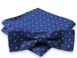 Niebieska Mucha w Paisley + Poszetka, Męska. Niebieskie krawaty i muchy Alties, bez wzorów, eleganckie. Za 54.00 zł.