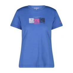 Damski T-shirt z okrągłym dekoltem z wełny merino CMP. Niebieskie t-shirty damskie CMP, bez wzorów, z wełny, bez kołnierzyka, bez ramiączek. Za 261.30 zł.