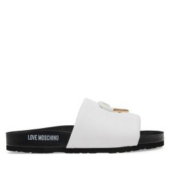 Klapki LOVE MOSCHINO. Białe klapki damskie Love Moschino, bez wzorów, bez obcasa, bez zapięcia. Za 939.99 zł.