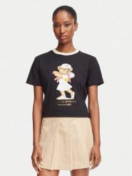 Guess T-Shirt V6BI14 K6742 Czarny Regular Fit. Czarne t-shirty damskie Guess, xs, z aplikacjami, z bawełny, bez kołnierzyka, bez ramiączek. Za 174.99 zł.