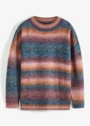 Sweter w cieniowanym kolorze, z domieszką wełny. Czerwone swetry nierozpinane damskie bonprix, bez wzorów, z wełny, bez kołnierzyka, bez ramiączek. Za 124.99 zł.