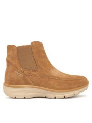 Skechers Sztyblety 169109/TAN Brązowy. Brązowe botki damskie Skechers, bez wzorów, ze skóry, bez obcasa, na płaskiej podeszwie, bez zapięcia. Za 449.99 zł.