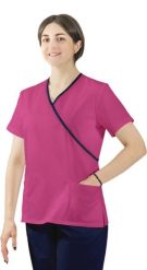 Visent Bluza medyczna kosmetyczna damska lekarska amarant / granatowa lamówka 40. Bluzy damskie Visent, bez wzorów, bez ramiączek, bez kaptura. Za 64.99 zł.