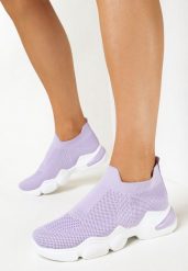 Fioletowe Buty Sportowe z Elastyczną Cholewką na Grubej Podeszwie Ilhena. Fioletowe obuwie sportowe damskie Born2be, bez wzorów, bez zapięcia, na fitness i siłownię. Za 64.99 zł.