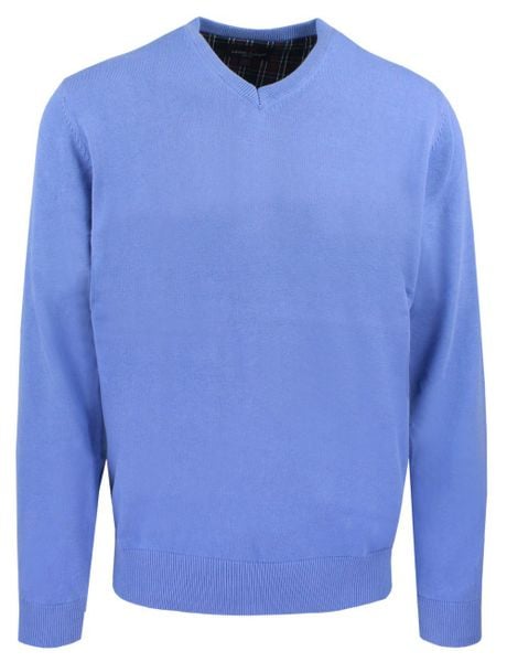 Męski, Bawełniany Sweter w Serek (V-neck) - Adriano Guinari - Niebieski. Niebieskie swetry męskie Adriano Guinari, l, bez wzorów, z bawełny, biznesowe, bez kołnierzyka, bez ramiączek. Za 169.00 zł.