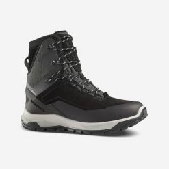 Buty turystyczne męskie Quechua SH900 skóra wodoodporne. Czarne buty zimowe męskie QUECHUA, na zimę, bez wzorów, ze skóry, przed kolano, bez obcasa, bez zapięcia. W wyprzedaży za 279.99 zł.