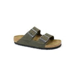 Klapki damskie Birkenstock 1027039. Zielone klapki damskie Birkenstock, bez wzorów, z materiału, bez obcasa, bez zapięcia. Za 777.00 zł.