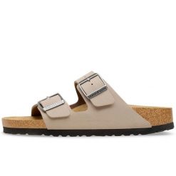Klapki Birkenstock Arizona Birkibuc Dorosłych. Szare klapki męskie Birkenstock, bez wzorów, z nubiku, bez zapięcia. Za 422.96 zł.