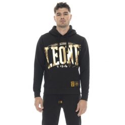 Herren-Winter-Kapuzenpullover zum Überziehen mit Large Leone 1947 Gold-Logo. Czarne bluzy męskie LEONE 1947 APPAREL, bez wzorów, z bawełny, sportowe, bez ramiączek, bez kaptura. W wyprzedaży za 162.09 zł.