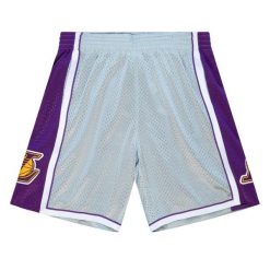 Krótka koszulka NBA Los Angeles Lakers 75th NBA 2009. Niebieskie szorty damskie Mitchell & Ness, bez wzorów, sportowe. W wyprzedaży za 270.50 zł.