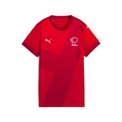 Damska koszulka domowa duńskiej reprezentacji w piłce ręcznej PUMA. Czerwone bluzki damskie Puma, xl, bez wzorów, bez kołnierzyka, bez ramiączek. W wyprzedaży za 359.00 zł.