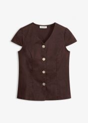 Bluzka bawełniana z krótkim rękawem. Czarne bluzki damskie bonprix, bez wzorów, z bawełny, eleganckie, bez kołnierzyka, bez ramiączek. Za 74.99 zł.