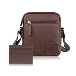 Saszetka męska na ramię AY-27 i etui na karty AY-16 zestaw upominkowy Paolo Peruzzi ZUP-155-BR. Brązowe saszetki i nerki męskie ze skóry, na ramię, małe. Za 189.00 zł.