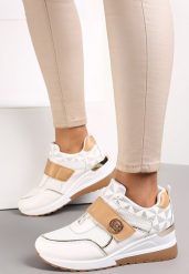 Biało-Beżowe Sneakersy na Koturnie Zapinane na Rzep Theffese. Białe obuwie sportowe damskie Renee, bez wzorów, z okrągłym noskiem, bez zapięcia. Za 119.99 zł.