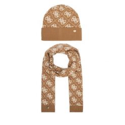 Zestaw szalik i czapka Guess. Brązowe czapki damskie Guess, z aplikacjami. Za 294.99 zł.