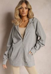 Szara Rozpinana Bluza z Kapturem Wykończona Polarem i Ściągaczem Bachetta. Szare bluzy damskie Renee, l, bez wzorów, z polaru, eleganckie, bez ramiączek, z kapturem. Za 79.99 zł.