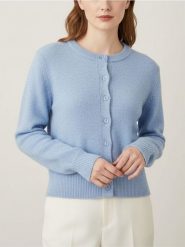 Kardigan z guzikami z domieszką wełny - niebieski. Niebieskie kardigany damskie Sinsay, l, bez wzorów, z wełny, bez kołnierzyka. Za 49.99 zł.