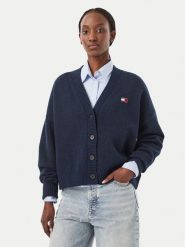 Tommy Jeans Kardigan Fluffy Badge DW0DW23830 Granatowy Regular Fit. Niebieskie kardigany damskie Tommy Jeans, s, bez wzorów, z jeansu, bez kołnierzyka. Za 449.99 zł.