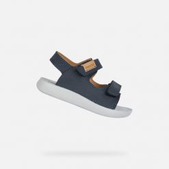 Sandały GEOX B SANDAL LIGHTFLOPPY Niebieski. Niebieskie sandały męskie Geox, na lato, bez wzorów, ze skóry, bez zapięcia. Za 175.99 zł.