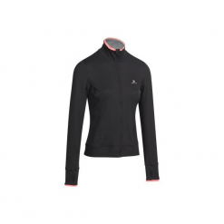 Bluza na zamek fitness kardio 100 damska. Czarne bluzy damskie DOMYOS, bez wzorów, z elastanu, bez ramiączek, bez kaptura. Za 59.99 zł.