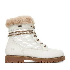 Trzewiki Remonte. Białe botki damskie Remonte, bez wzorów, bez obcasa, na płaskiej podeszwie, bez zapięcia. Za 409.99 zł.