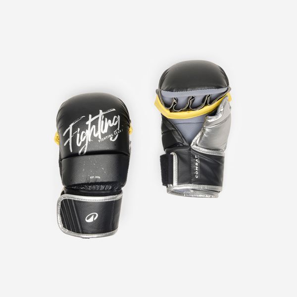 Rękawiczki do MMA unisex. Brązowe rękawiczki męskie DOMYOS, bez wzorów, z materiału. Za 129.99 zł.