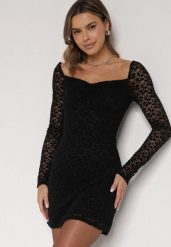 Czarna Koronkowa Sukienka o Dopasowanym Kroju z Kwadratowym Dekoltem Tiwedesa. Czarne sukienki damskie Born2be, na imprezę, l, bez wzorów, z koronki, eleganckie, bez kołnierzyka, bez ramiączek, dopasowane. Za 139.99 zł.