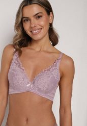 Fioletowy Koronkowy Biustonosz z Ozdobnymi Kokardkami na Ramiączkach Aeleolopei. Fioletowe biustonosze Born2be, z aplikacjami, z koronki. Za 34.99 zł.