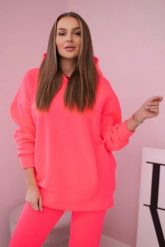 Komplet ocieplany z bluzą z kapturem różowy neon. Czerwone bluzy damskie KESI, l, bez wzorów, z bawełny, bez ramiączek, z kapturem. Za 397.29 zł.