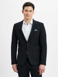 Finshley & Harding marynarka od garnituru modułowego Mężczyźni Slim Fit Sztuczne włókno czarny, 44. Czarne garnitury męskie Finshley & Harding, m, bez wzorów, z włókna, klasyczne, bez kołnierzyka, bez ramiączek. Za 399.95 zł.