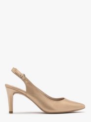 Złote czółenka typu slingback EMMA. Żółte czółenka damskie Ryłko, bez wzorów, ze skóry, bez obcasa, na obcasie, bez zapięcia. W wyprzedaży za 249.99 zł.