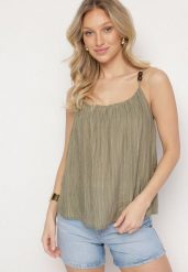 Zielony Top z Wiskozą Ozdobiony Koralikami Emiriona. Zielone topy damskie Born2be, l, z aplikacjami, z jeansu, eleganckie, bez kołnierzyka, bez ramiączek. Za 54.99 zł.