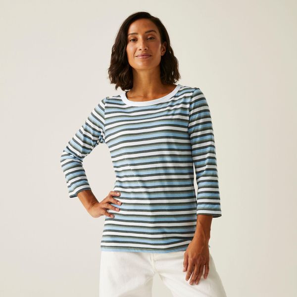 Koszulka do chodzenia z rękawem 3/4 damska Bayletta II. Białe bluzki damskie Regatta, bez wzorów, z polaru, sportowe, bez kołnierzyka, bez ramiączek. W wyprzedaży za 95.20 zł.