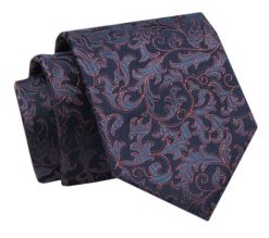 Krawat - ALTIES - Granat z Pomarańczowym Motywem Kwiatowym. Niebieskie krawaty i muchy Alties, bez wzorów, z tkaniny, eleganckie. Za 49.00 zł.