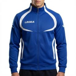 Kurtka Damska Biegowa Tokyo Oddychający Poliester Niebiesko-Biała. Białe kurtki sportowe damskie Legea, xl, bez wzorów, z bawełny, bez ramiączek, bez kaptura, do biegania. Za 64.00 zł.