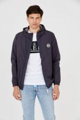 PHILIPP PLEIN Męska kurtka wiatrówka granatowa. Niebieskie kurtki męskie Philipp Plein, m, bez wzorów, z kapturem. W wyprzedaży za 999.99 zł.