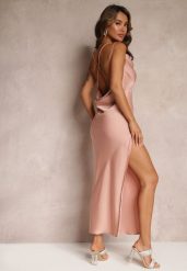 Różowa Sukienka Maxi z Odkrytymi Plecami z Rozcięciem na Dole Zirthi. Czerwone sukienki damskie Renee, na imprezę, na lato, l, bez wzorów, eleganckie, bez kołnierzyka, bez ramiączek, maxi, kopertowe. Za 69.99 zł.
