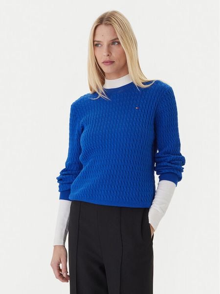 Tommy Hilfiger Sweter Fine WW0WW44993 Niebieski Regular Fit. Niebieskie swetry nierozpinane damskie Tommy Hilfiger, xxs, bez wzorów, z bawełny, bez kołnierzyka, bez ramiączek. Za 559.99 zł.