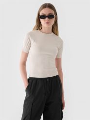 4F T-shirt slim crop-top gładki damski - beżowy S. Brązowe t-shirty damskie 4F, s, bez wzorów, z dzianiny, sportowe, bez kołnierzyka, bez ramiączek. W wyprzedaży za 29.99 zł.