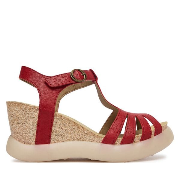 Sandały Fly London. Czerwone sandały damskie Fly London, bez wzorów, bez obcasa, na koturnie, bez zapięcia. Za 466.99 zł.