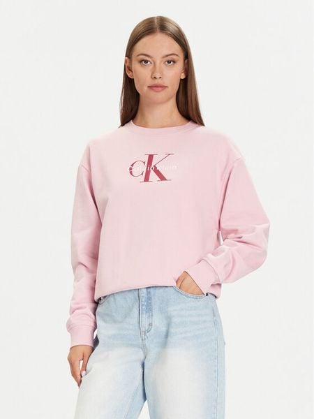 Calvin Klein Jeans Bluza Monologo LV047B234G Różowy Relaxed Fit. Czerwone bluzy damskie Calvin Klein Jeans, s, bez wzorów, z bawełny, bez ramiączek, bez kaptura. Za 319.99 zł.