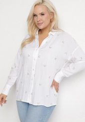 Biała Koszula Bawełniana w Hafty Liście Tleffia. Białe koszule damskie Born2be, xl, bez wzorów, z bawełny, eleganckie, bez kołnierzyka, bez ramiączek. Za 99.99 zł.