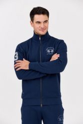 LA MARTINA Granatowa męska bluza ze stójką. Niebieskie bluzy męskie La Martina, l, bez wzorów, z bawełny, bez ramiączek, bez kaptura. W wyprzedaży za 729.99 zł.