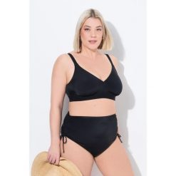 Damskie figi od bikini marszczona taśma wypełnienie z przodu. Czarne stroje kąpielowe damskie Ulla Popken, plus size, bez wzorów, z elastanu. W wyprzedaży za 100.99 zł.