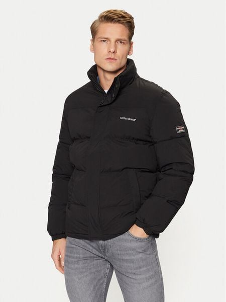 Guess Jeans Kurtka zimowa M4BL20 WGII2 Czarny Regular Fit. Czarne kurtki męskie Guess Jeans, na zimę, m, z aplikacjami, z jeansu, bez kaptura. Za 469.99 zł.
