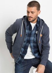 Bluza rozpinana z kapturem i zamkiem. Niebieskie bluzy męskie bonprix, l, bez wzorów, bez ramiączek, z kapturem. Za 129.99 zł.