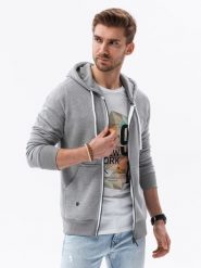 Bluza męska rozpinana z kapturem BASIC - szary melanż V7 - Rozmiar: XXL. Szare bluzy męskie Ombre Clothing, m, bez wzorów, z bawełny, bez ramiączek, z kapturem. W wyprzedaży za 49.99 zł.