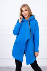 Bluza ocieplana z asymetrycznym suwakiem chabrowa. Niebieskie bluzy damskie KESI, l, bez wzorów, z bawełny, bez ramiączek, bez kaptura. Za 238.37 zł.